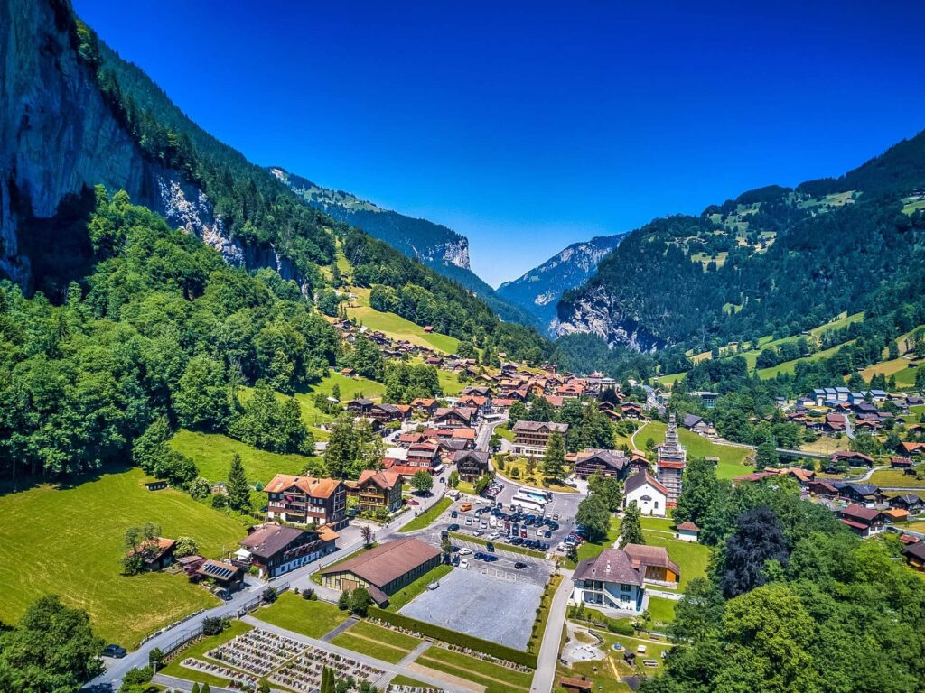 Aerial view of Lauterbrunnen Valley